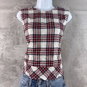Jenni Kayne Sleeveless Blouse Womens Size Large Red Plaid Gauze Casual